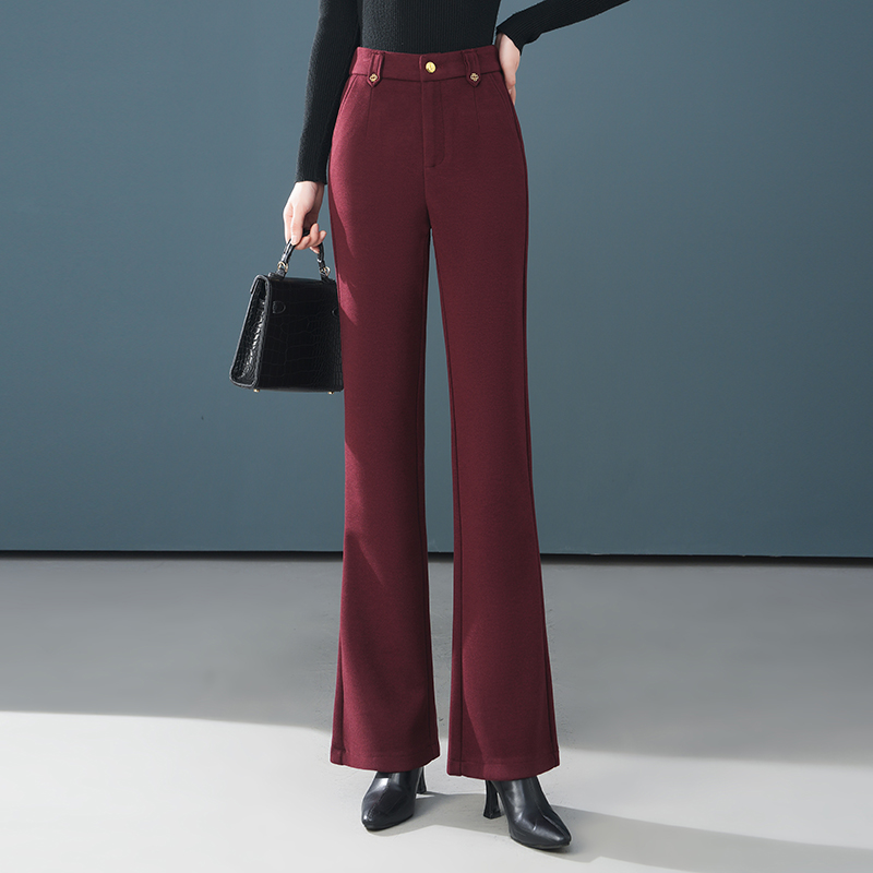 巨帛 毛呢裤女2024新款气质加厚保暖休闲裤子冬季弹力微喇裤百搭