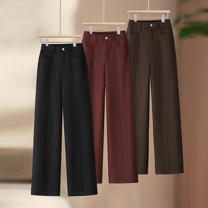 巨帛毛呢阔腿裤女2024秋冬新款高腰显瘦休闲垂感直筒裤冬季女裤