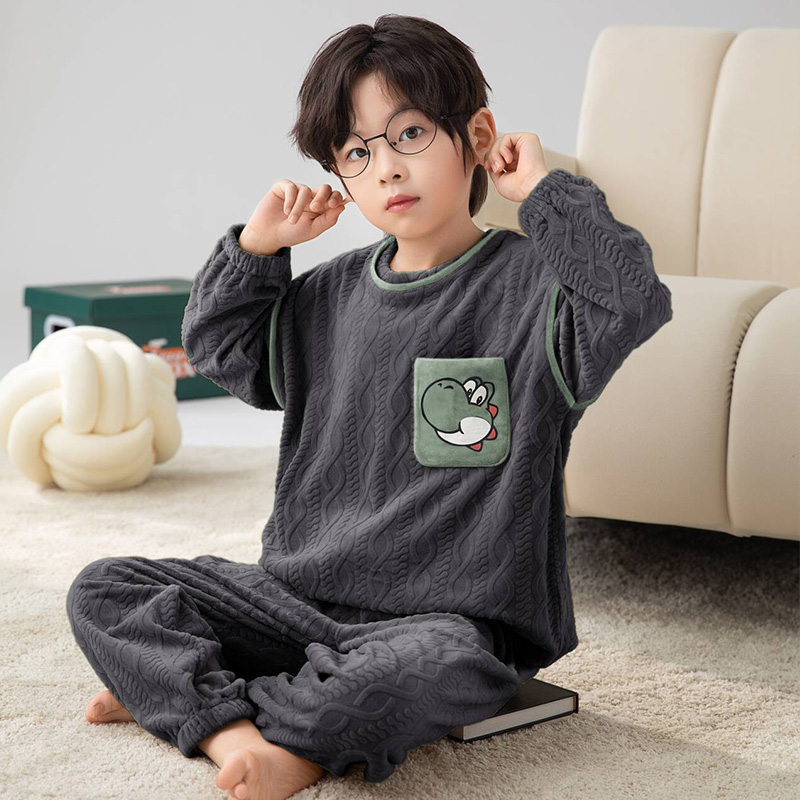 【加厚海岛绒】儿童睡衣秋冬2025新款加绒加厚卡通珊瑚绒男童家居服