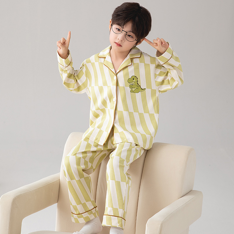 儿童睡衣春秋季卡通青少年纯棉吸汗长袖男童帅气中大童家居服套装