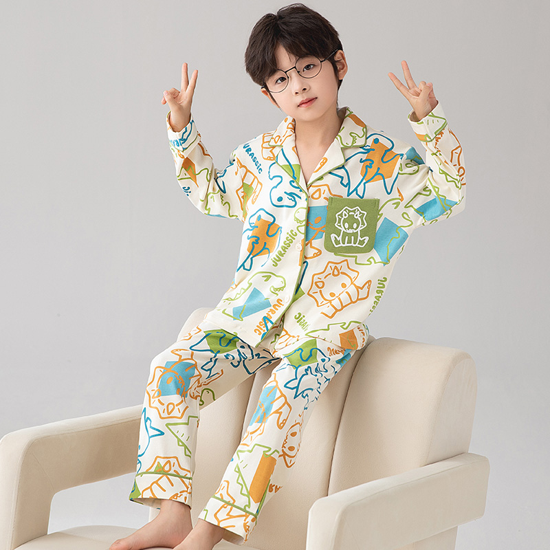 儿童睡衣长袖纯棉男童春秋季男孩恐龙宝宝春秋款中大童家居服套装