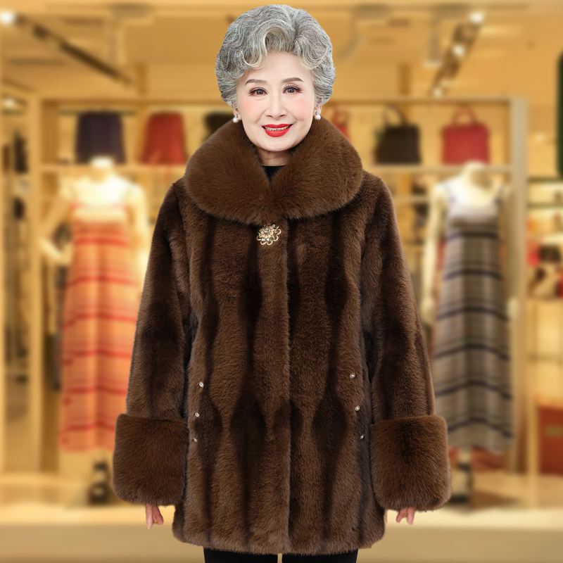 中老年人水貂绒外套女妈妈冬装棉袄奶奶加绒厚老人太太衣服