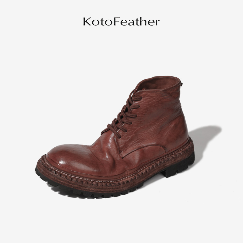 珡羽KotoFeather 马皮高帮马丁靴复古百搭秋冬季厚底耐磨男士短靴