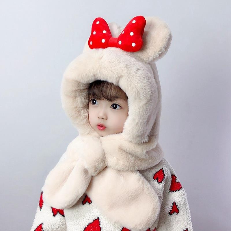 儿童帽子围巾一体冬季保暖男女童宝宝网红护耳防风加厚小孩毛绒帽