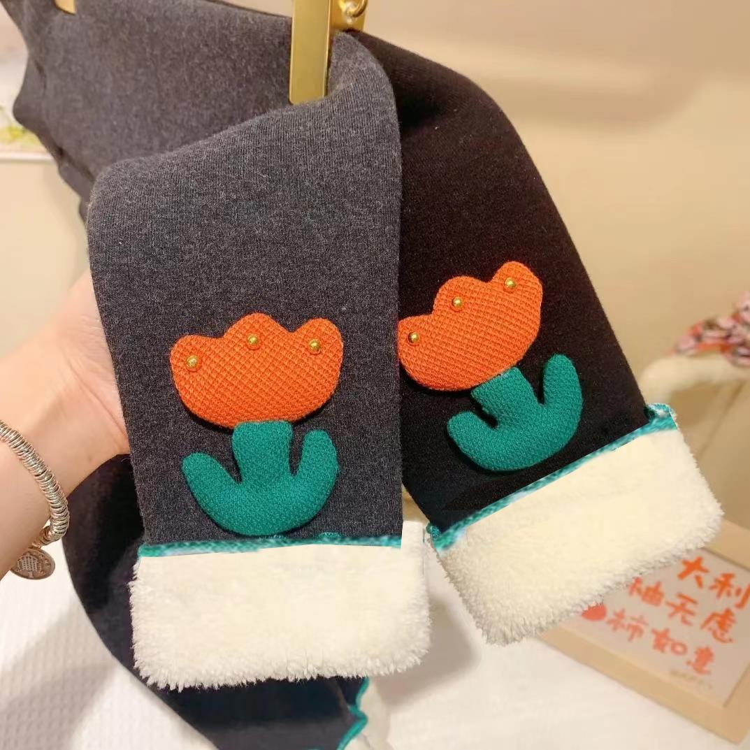 女童加绒打底裤秋冬2024新款儿童加厚一体绒保暖裤子宝宝外穿黑色