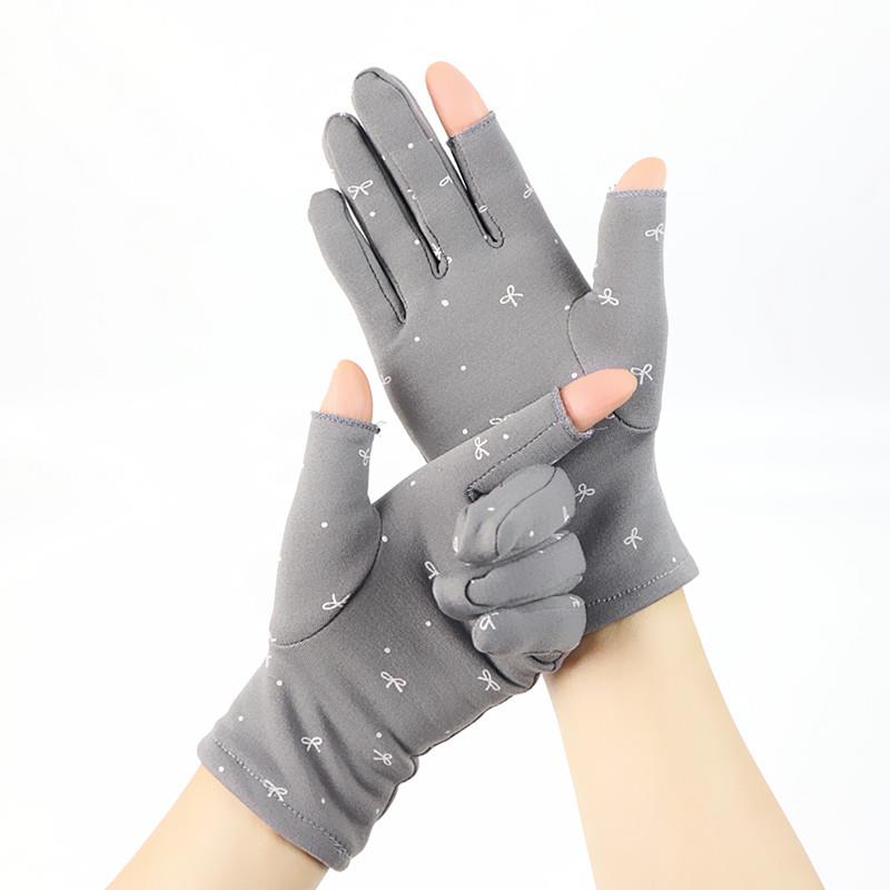 女士手套漏两指加绒保暖秋冬季半指开车骑行弹力学生写字防寒韩版