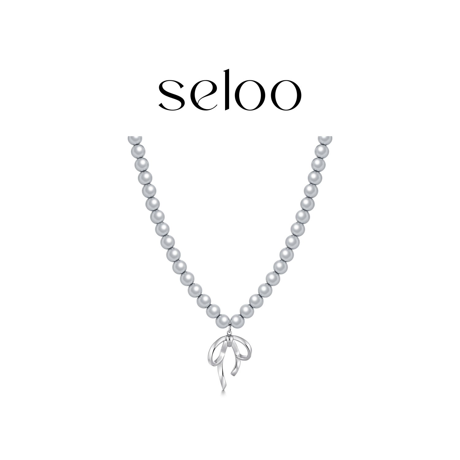 铜项链 Seloo【几何蝴蝶结珠珠项链】韩国小众时尚饰品SE403X601