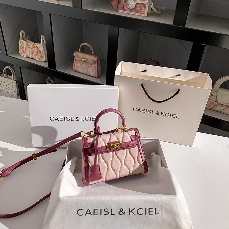 CAEISL&KCIEL女包小众设计粉色压花小方包女迷你高级感手提斜挎包