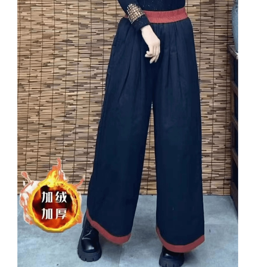 引卷 2024冬季新款妈妈装阔腿裤加棉加厚棉裤保暖宽松高腰长裤