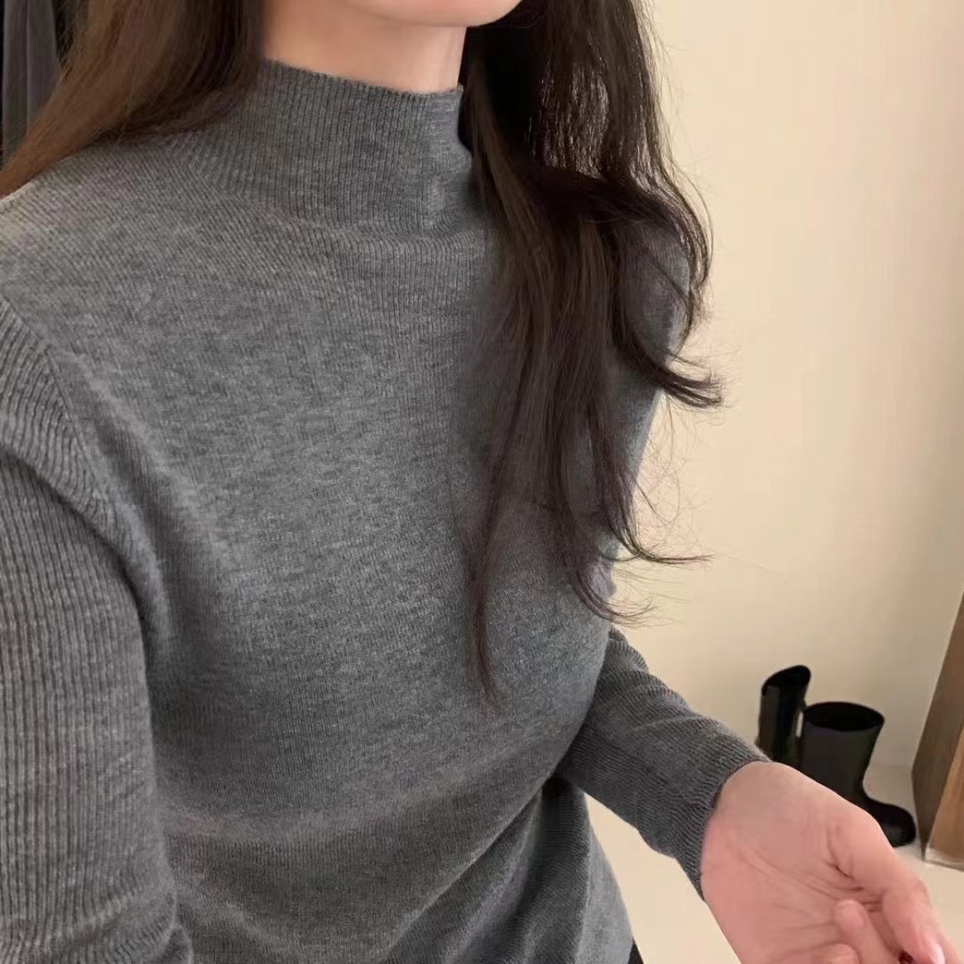 考奈【半高领】绵羊毛修身女秋冬显瘦打底衫长袖修身针织衫女百搭
