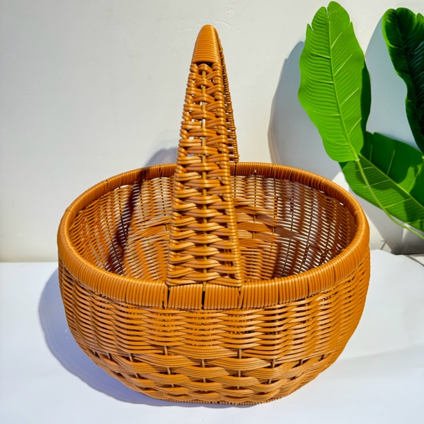 XW316椭圆形仿藤编手提篮买菜篮摘菜摘果篮子手工家用户外花篮