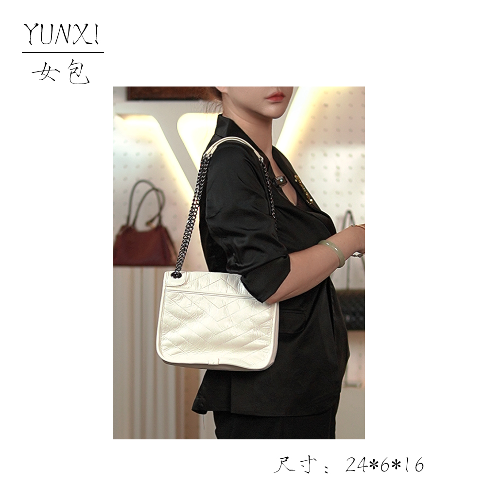 【云溪推荐】MoMo沫沫#6596-1白色时尚女士气质斜挎单肩包