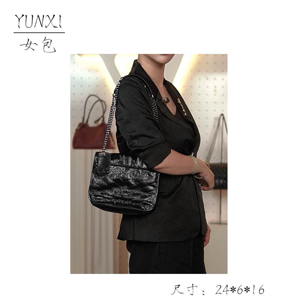 【云溪推荐】MoMo沫沫#6596-1黑色时尚女士气质斜挎单肩包