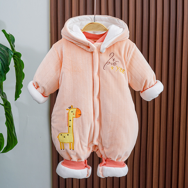 婴儿冬季加厚连体衣宝宝棉服外出幼儿保暖连帽冬款夹棉连体衣新款