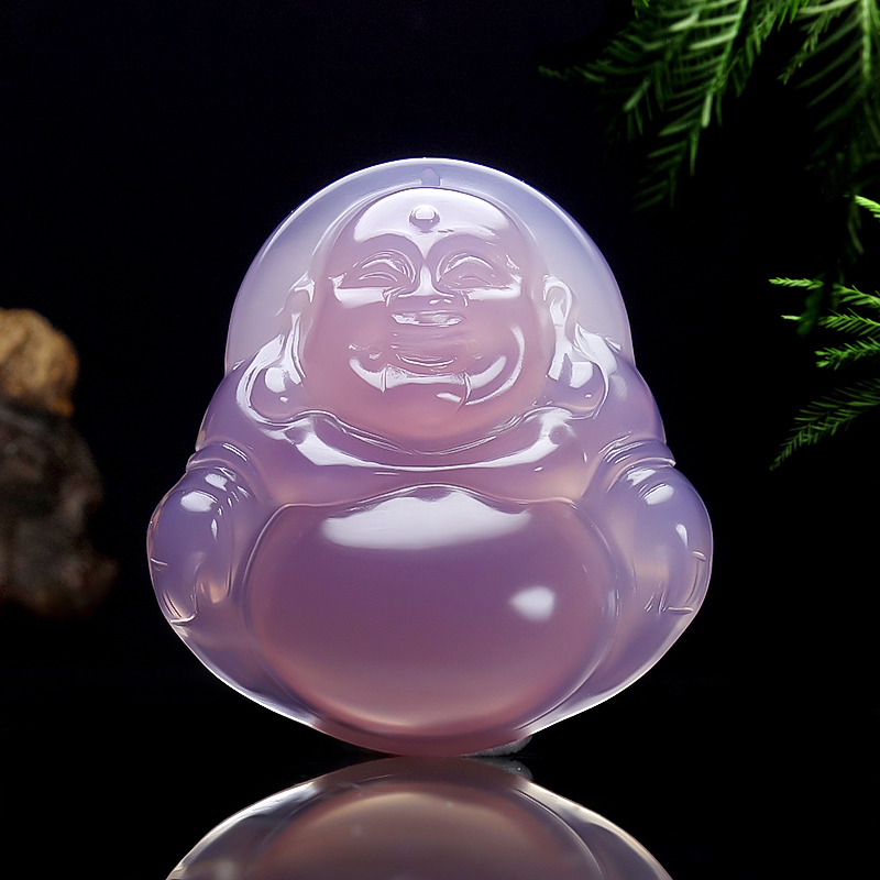 天然玉髓弥勒佛大肚佛吊坠笑口常开马达加斯加玛瑙天然紫罗兰