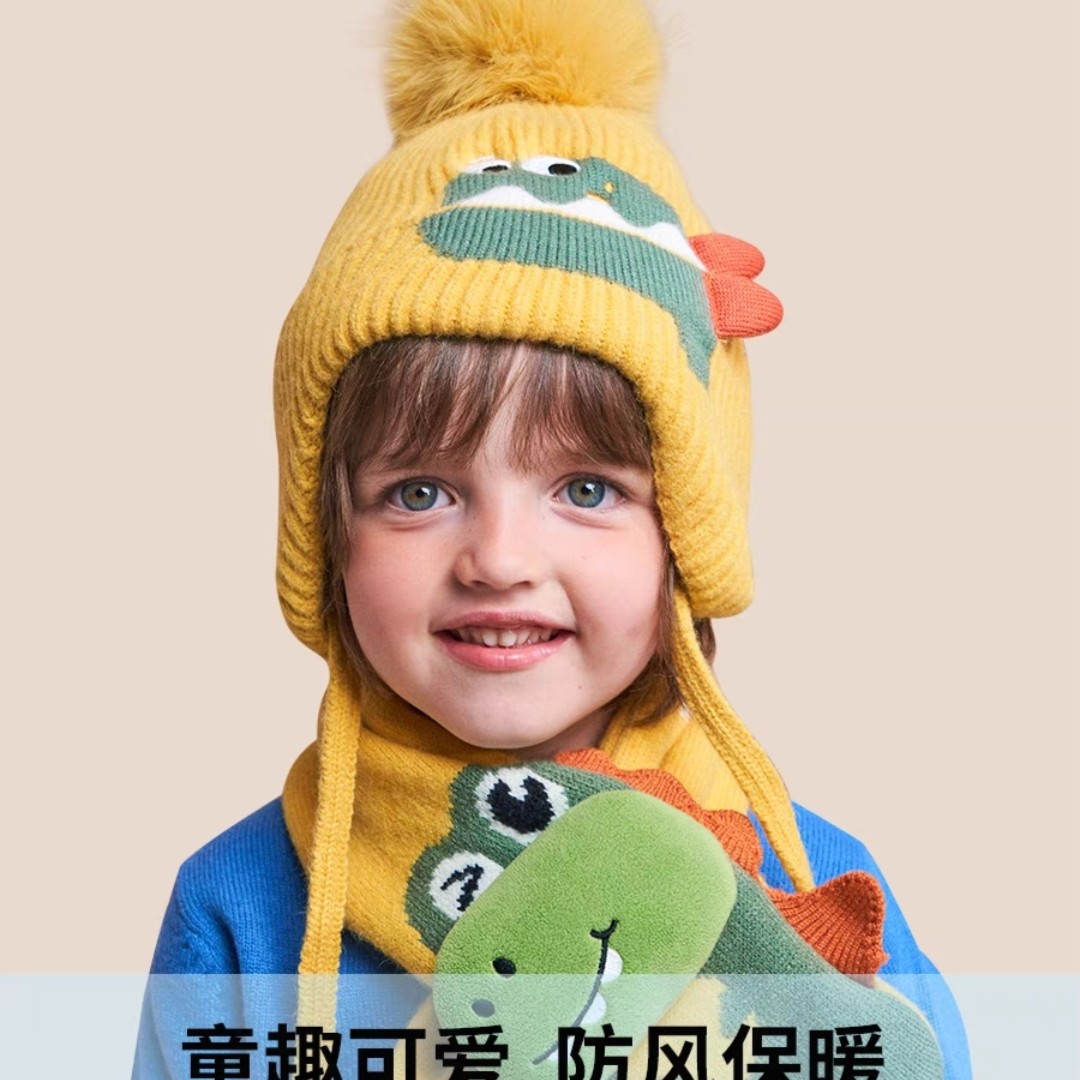 2-8岁儿童立体卡通针织套装 秋冬保暖毛线帽套件