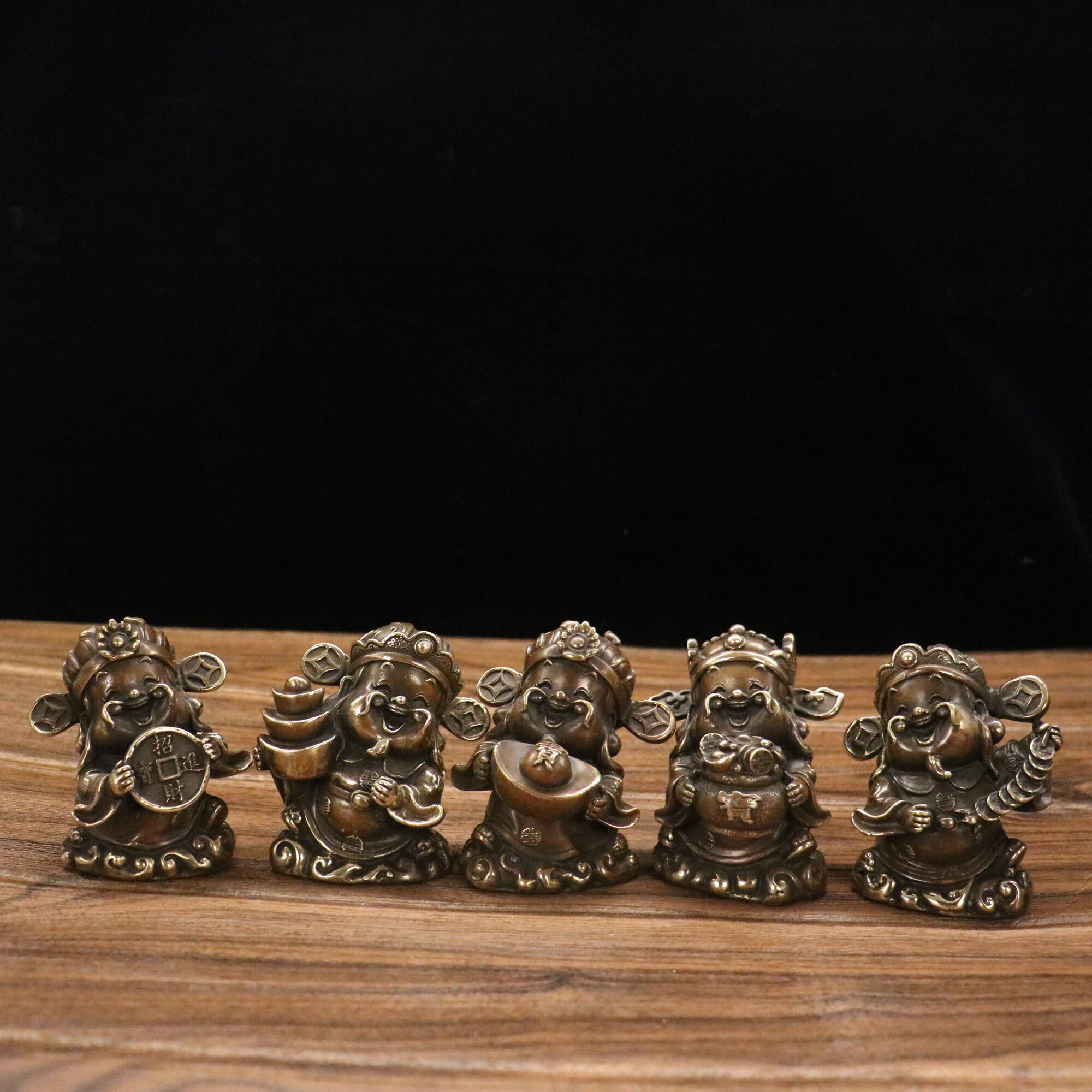 五路财神黄铜 车摆家居摆件长8宽6高10厘米重约2千克