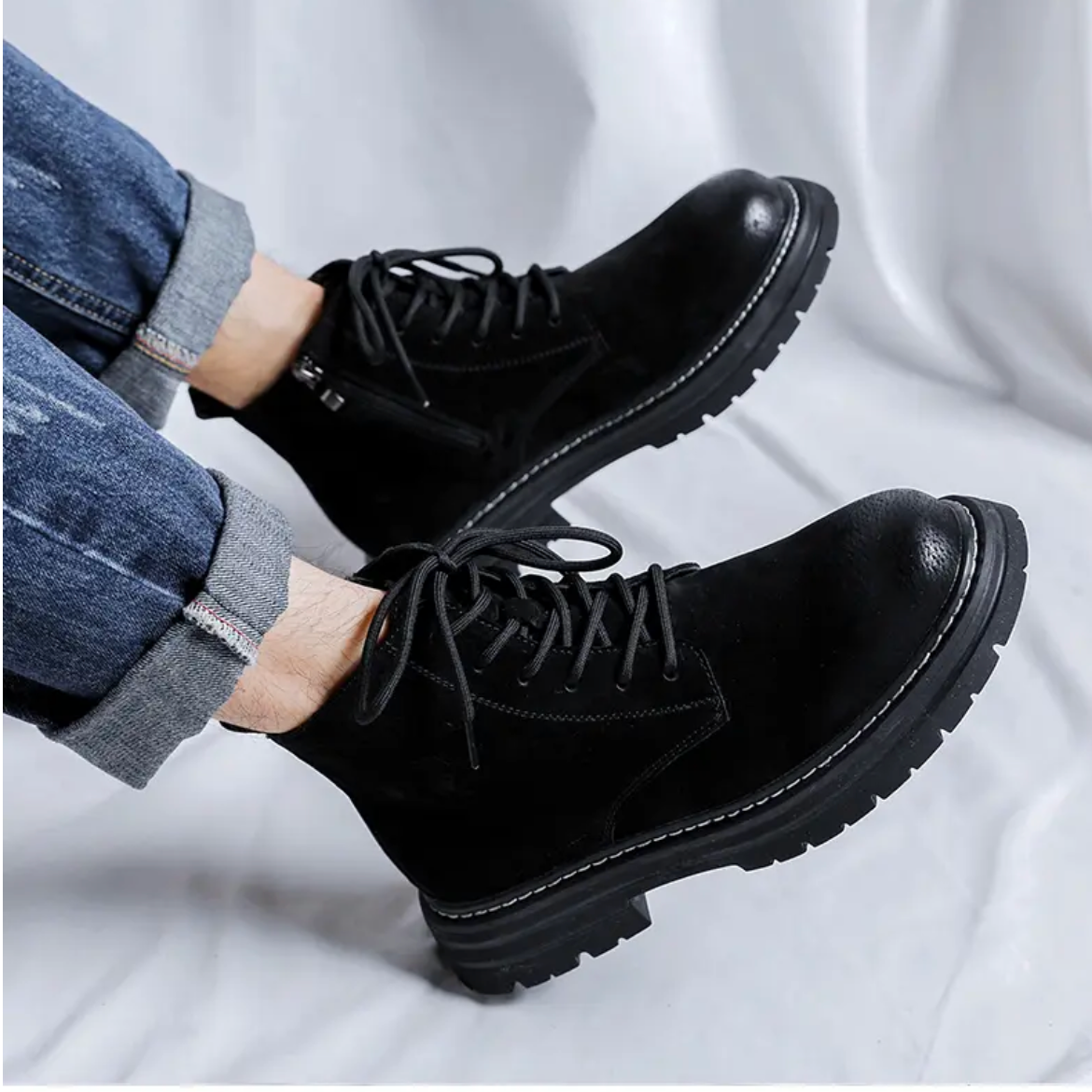 2024马丁靴男鞋拉链百搭英伦风鞋子短靴中帮高帮靴子休闲