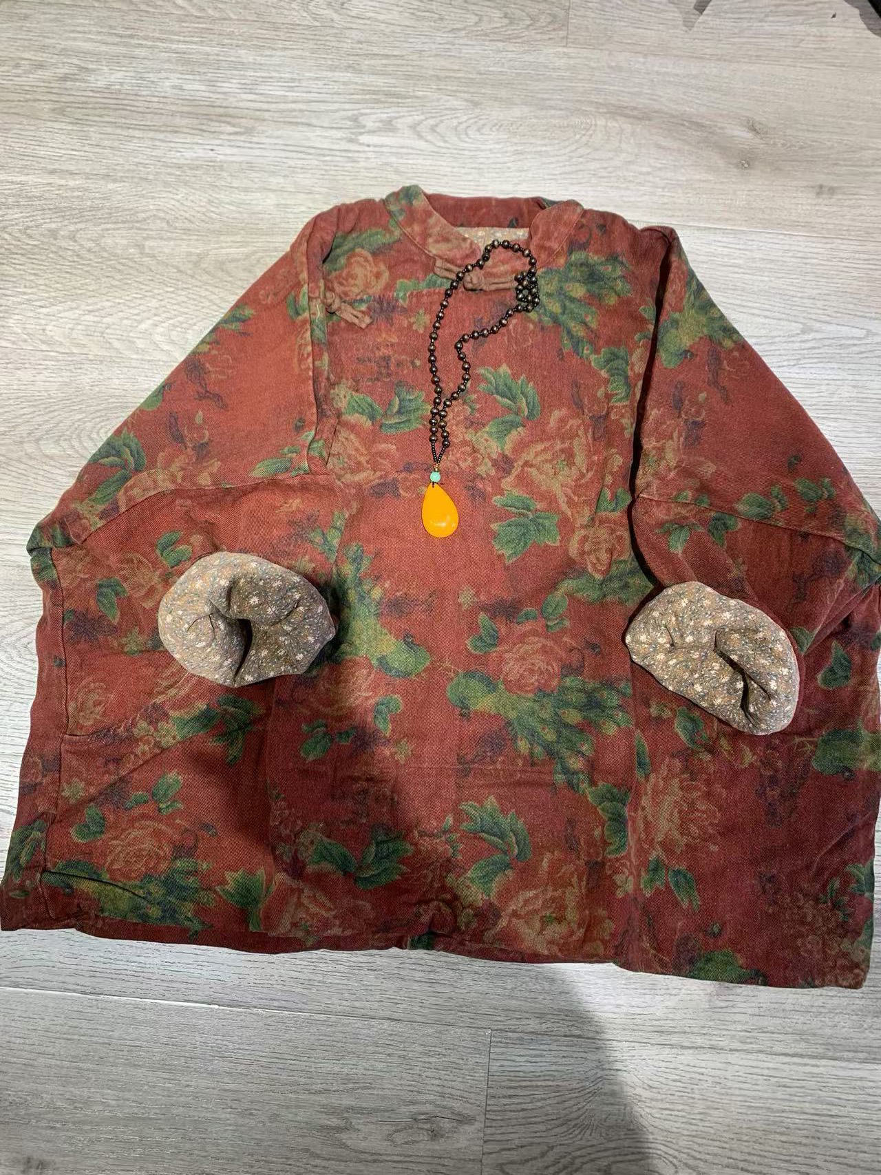 复古盘扣红花棉衣