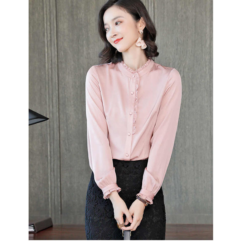 2025新款秋季衬衫长袖气质立领时尚小衫减龄显瘦重磅上衣女