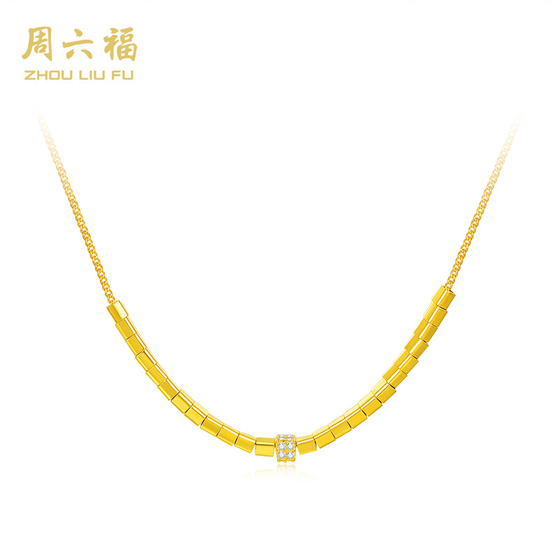 ZHOU LIU FU/周六福 坠链均925银合成锆石 小方糖项链Y6197-tt