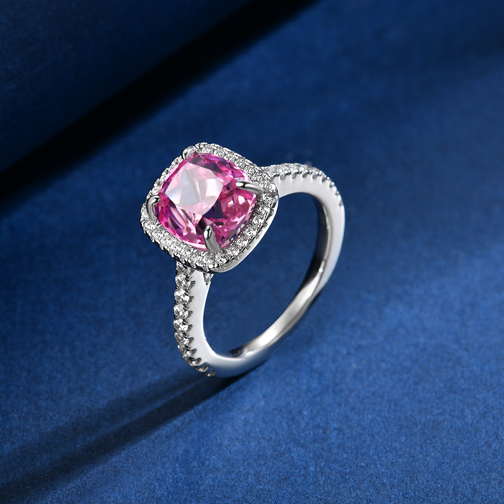 培育蓝宝石R2760【七里香】镶嵌枕形热粉色石优雅气质戒指