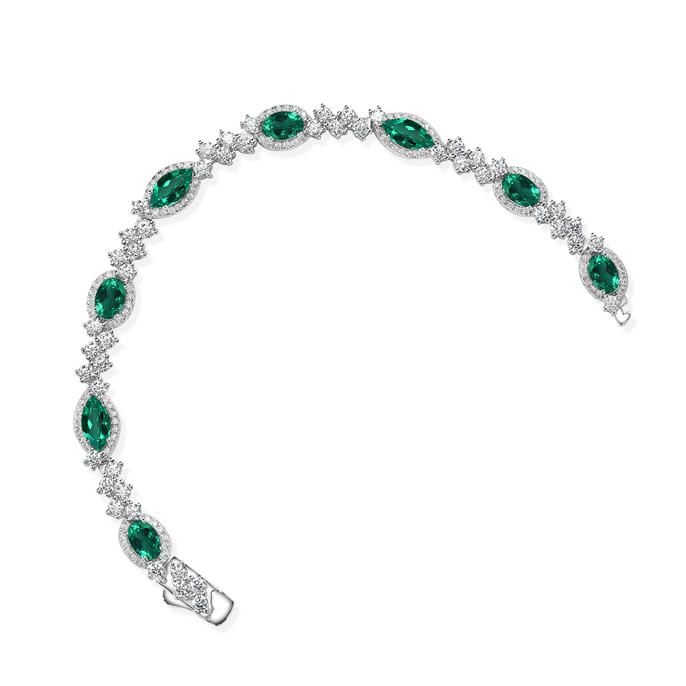 培育祖母绿B3387 【烟画】豪镶马眼形木佐绿色奢华满钻手链15-19cm