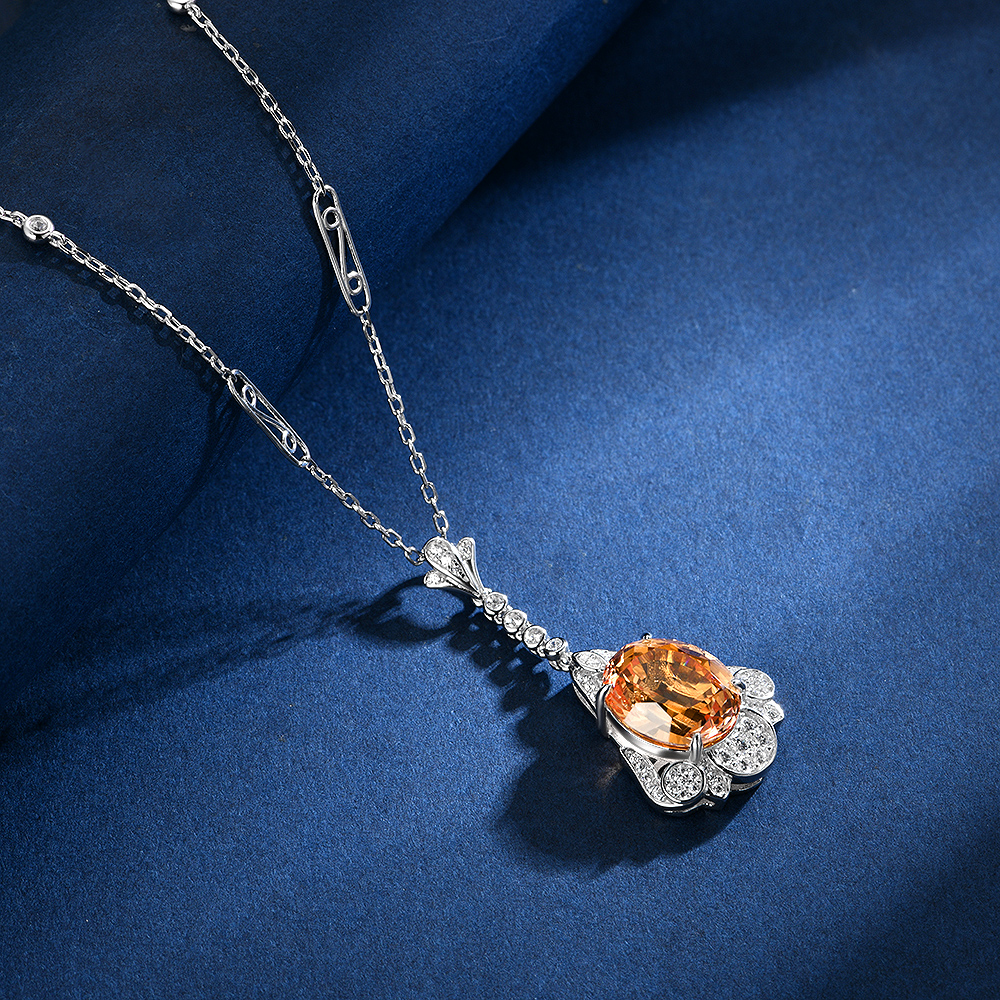 培育蓝宝石P4130【落日】镶嵌日落橙粉色气质百搭项链45cm