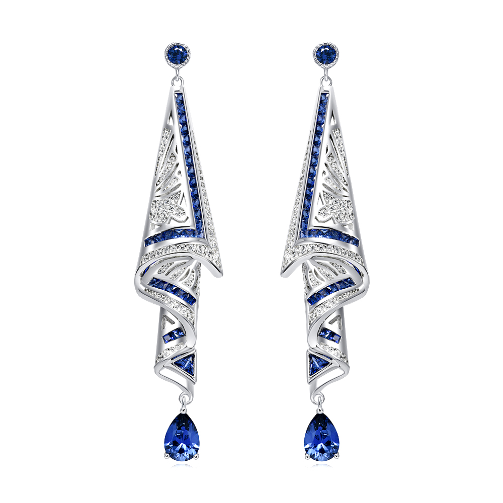 培育蓝宝石E4031【丝巾】新款镶嵌时尚奢华精致立体雕花耳钉