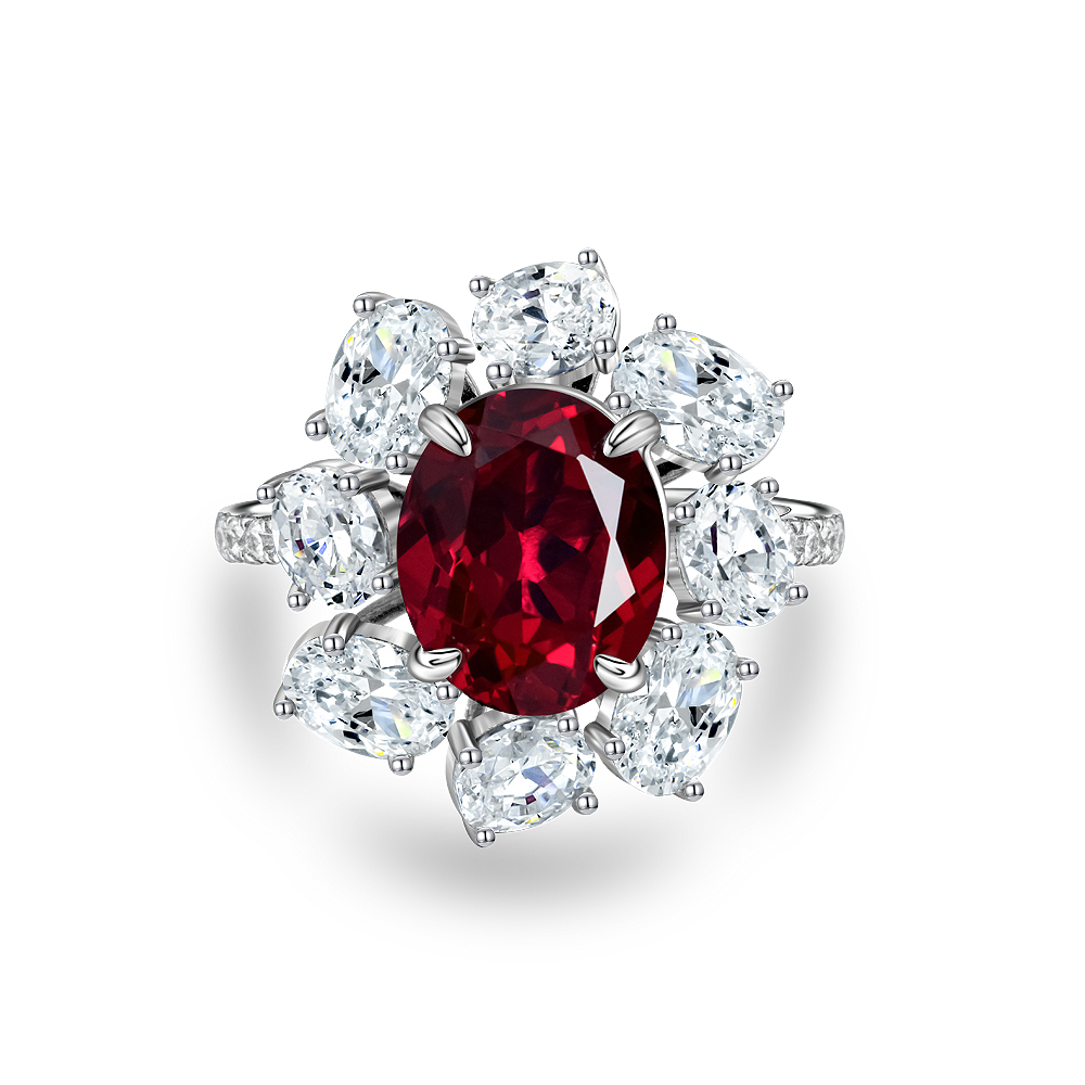 培育红宝石R2422【玫瑰庄园】镶嵌蛋形鸽血红时尚气质百搭轻奢戒指