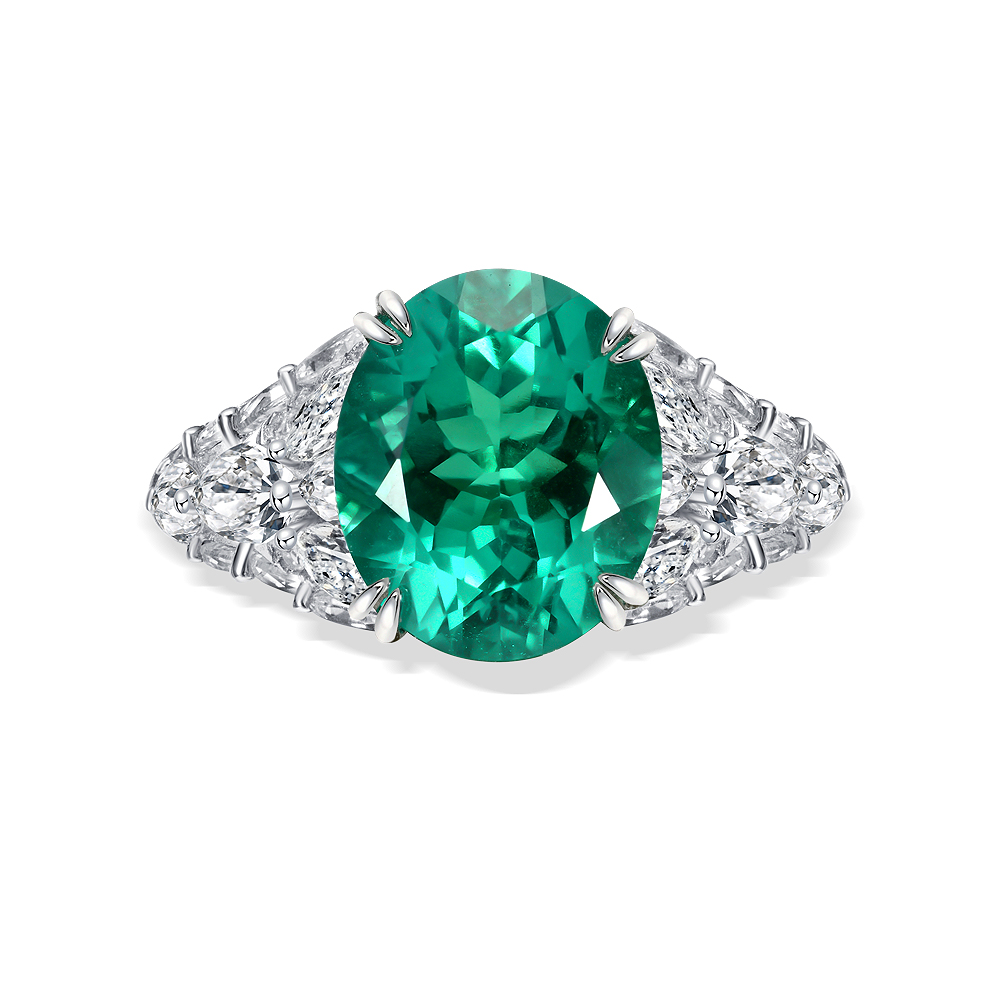 培育祖母绿R3826 【东方既白】镶嵌蛋形木佐绿色时尚精致戒指5-11#