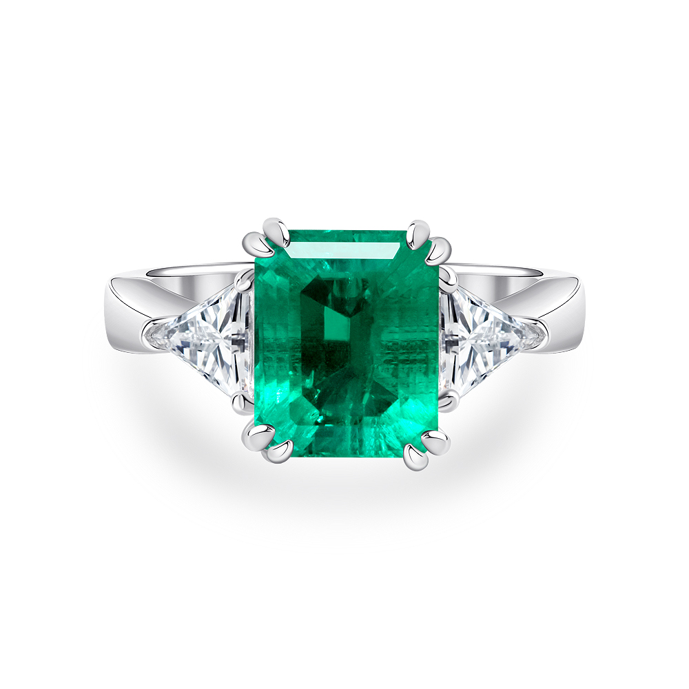 培育祖母绿R3066【春辰】经典三石镶长方木佐绿色时尚日常4-12#