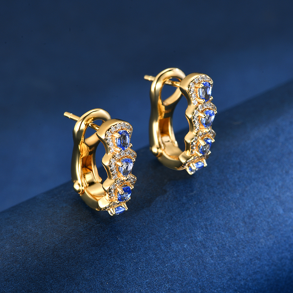 合成尖晶石E3609 新款镶嵌矢车菊蓝色时尚气质不规则耳扣耳环