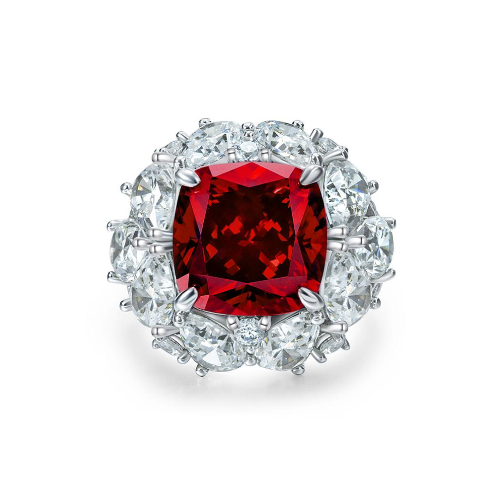 培育红宝石R1162【鸡尾酒】满钻镶嵌枕形鸽血红色轻奢气质戒指5-9#