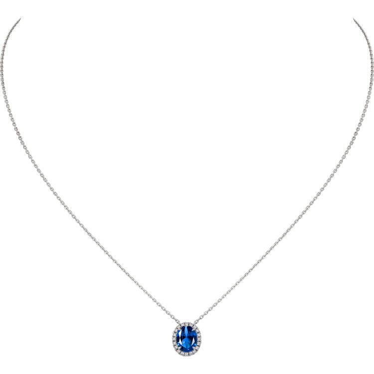 合成尖晶石N4150 通体S925银镶嵌蛋形矢车菊蓝小甜豆项链40+5cm