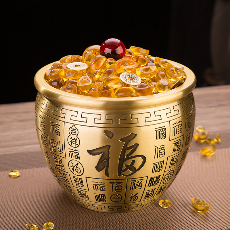 黄铜米缸《百福缸》客厅办公室卧室摆件招财进宝聚宝盆