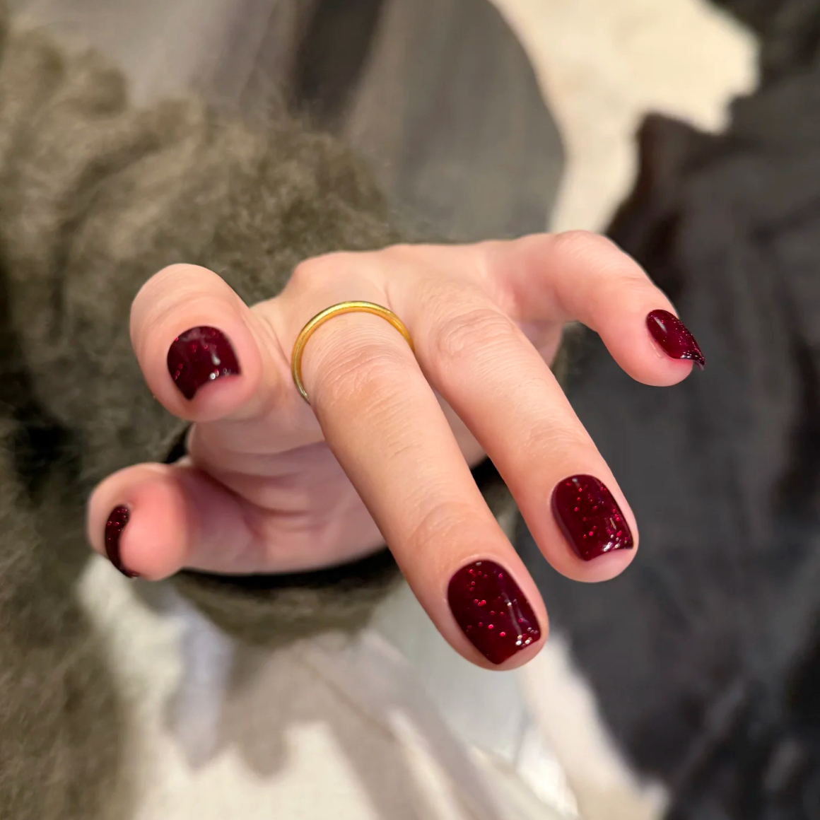 【圣诞红】新款碎钻纯手工穿戴美甲高级感纯色穿戴式红色新年