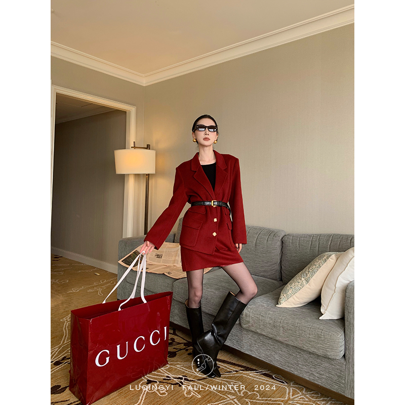 鹭青一原创【向荣】绵羊毛复古经典双面呢西装套装女秋季L24W7283BA