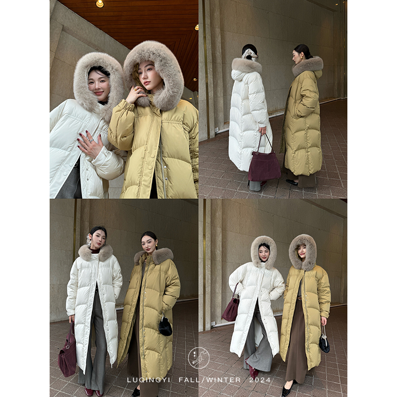 鹭青一原创【挽冬】90白鸭绒羽绒服女冬季狐狸毛连帽外套L24Y7236B