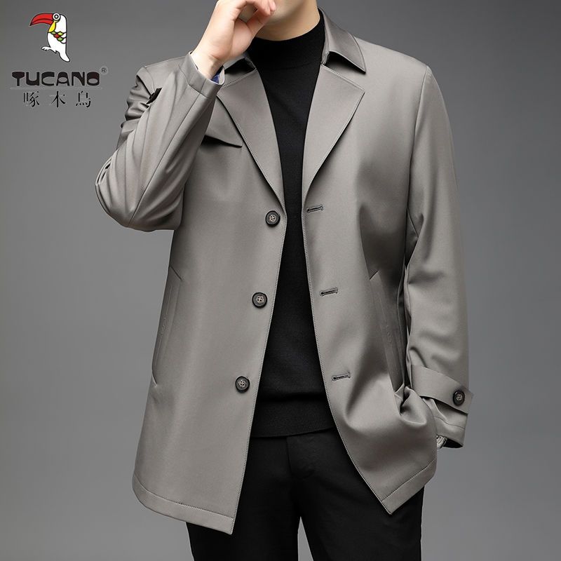 啄木鸟高档风衣男中长款春秋款上衣新款商务时尚男士外衣休闲外套