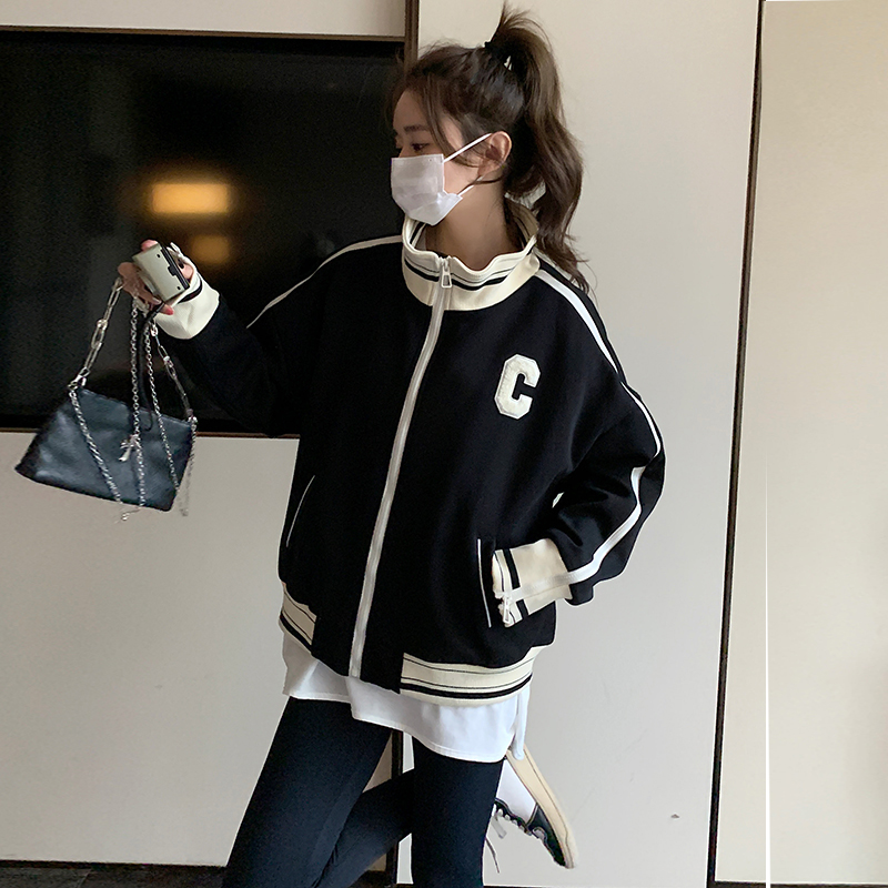 啄木鸟洋气减龄运动时尚显瘦美式棒球服外套春季撞色上衣宽松百搭