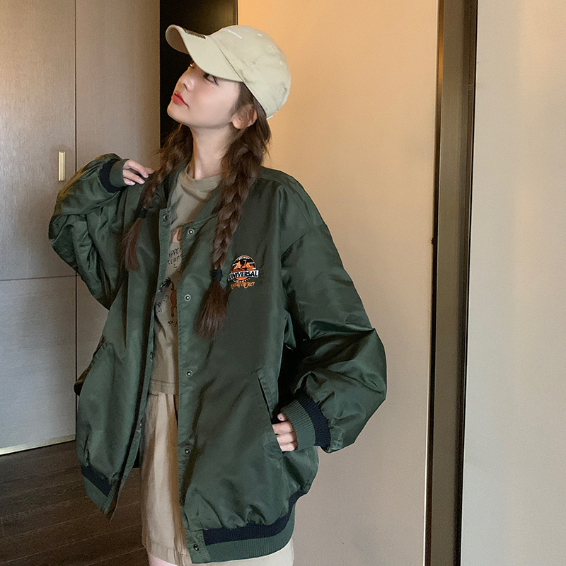 啄木鸟美式复古学院风棒球服外套女2023秋新款宽松小个子设计感休