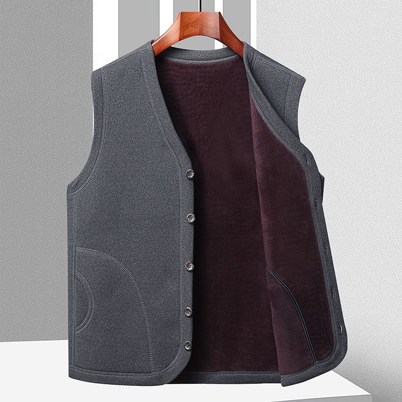 啄木鸟秋冬款男士马甲中老年人背心前开扣帅气加绒加厚马夹保暖坎