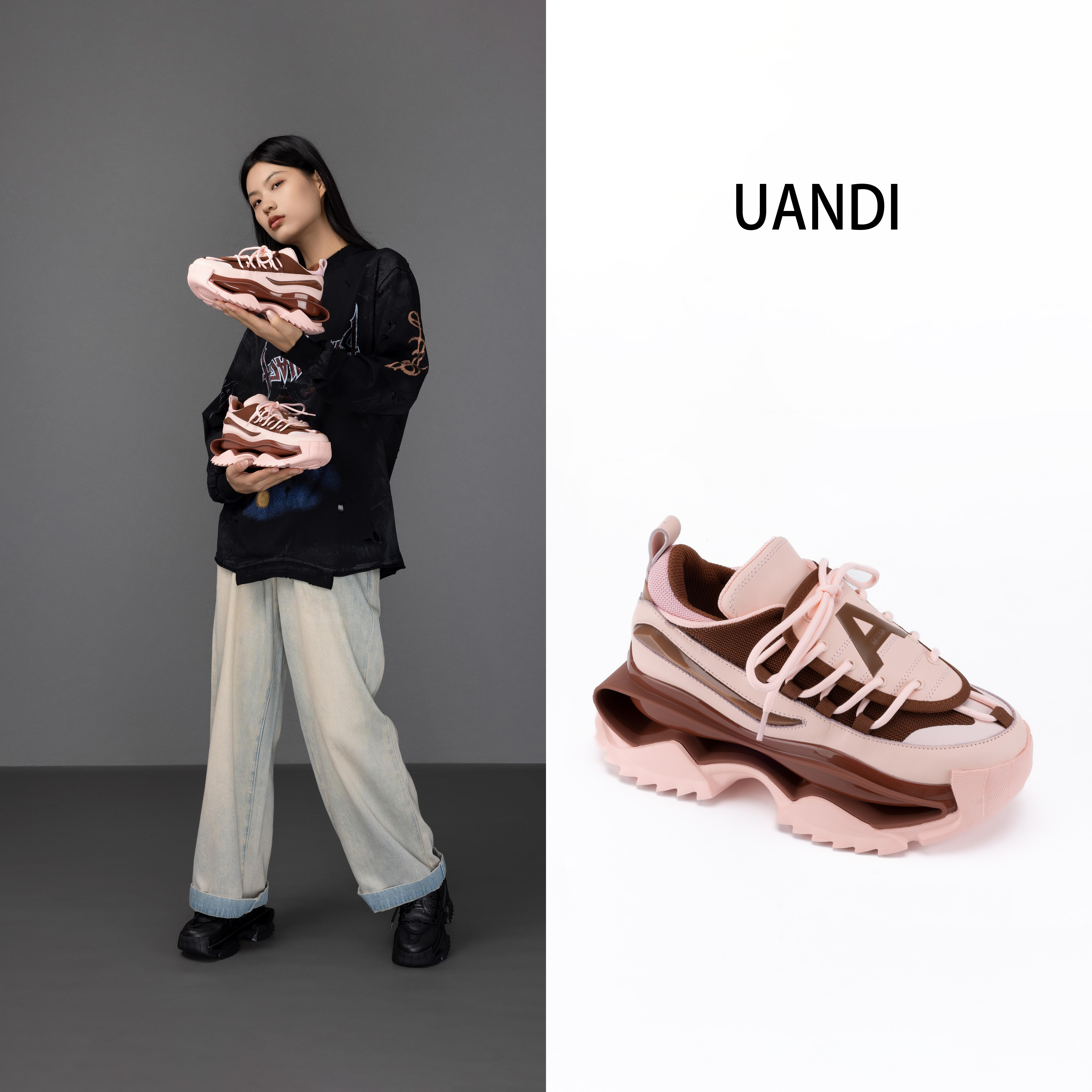 UANDI潮流原创夏季设计师款时尚运动百搭透气增厚底高老爹鞋女ins