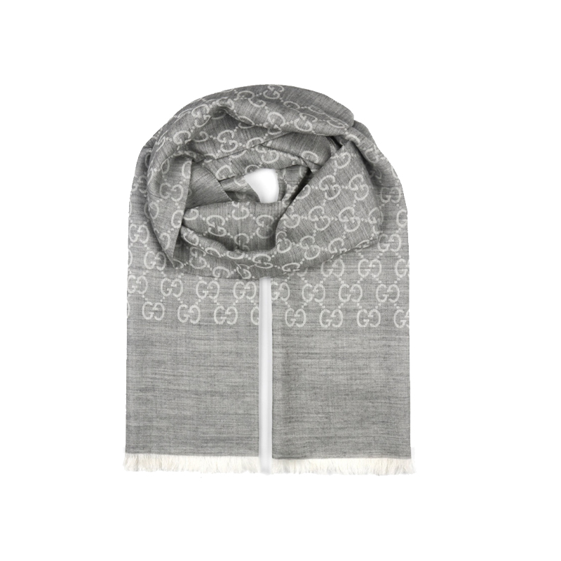 GUCCI古驰双面织花围巾披肩浅灰色情侣款男女同款1659043G6461400