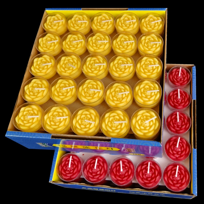 高级蜡烛莲花型酥油灯蜡烛红色黄色无烟无味家用4/6小时