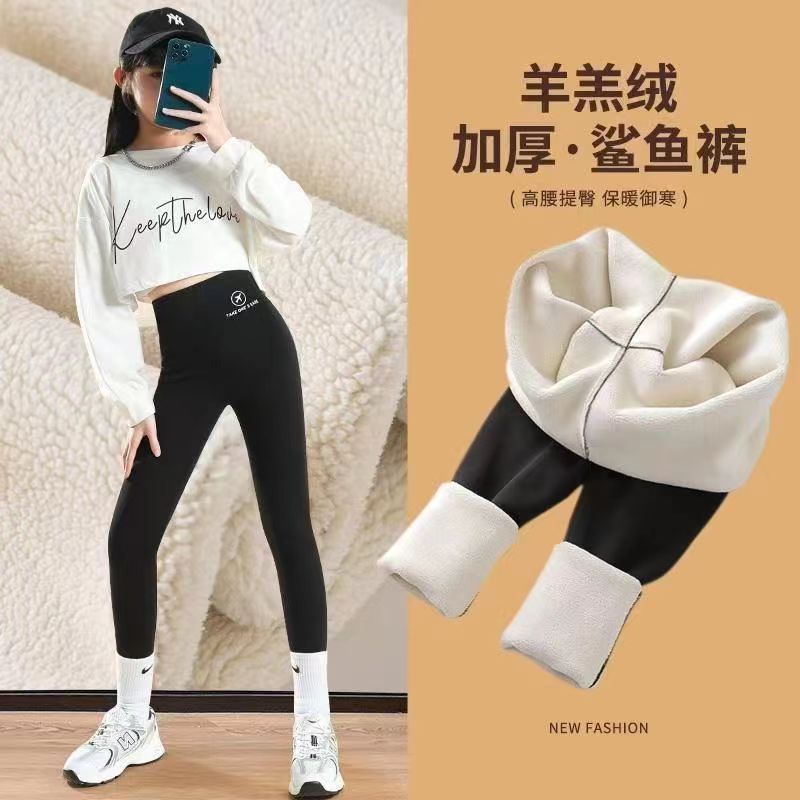 巴拉甄选女童鲨鱼裤秋冬加绒加厚外穿儿童打底裤中大童芭比裤春秋