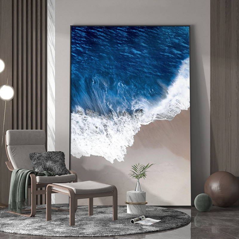 海滩 时尚百搭砂岩装饰画肌理感高级感玄关画大海沙滩画带画框