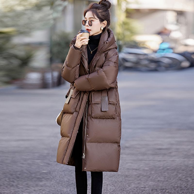 欧货美拉德羽绒服女2023新款韩版潮流连帽过膝长款白鸭绒冬季外款