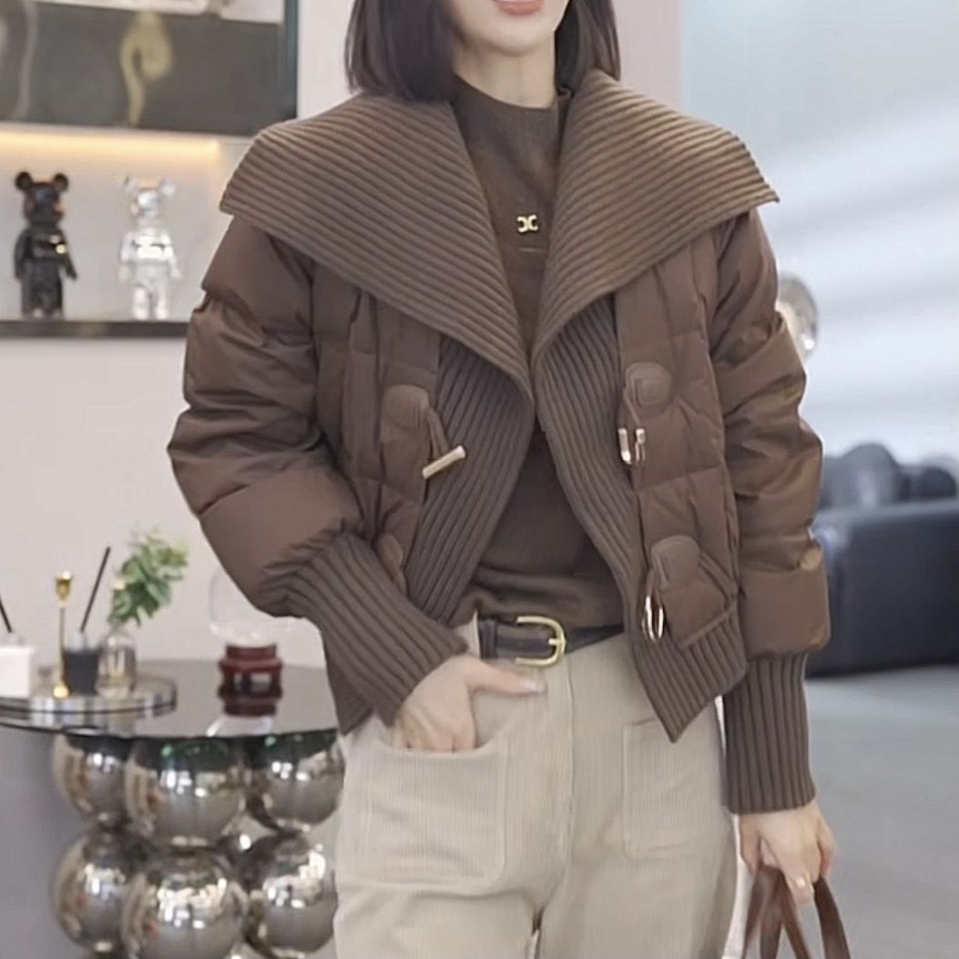 欧货大翻领羽绒服女冬新款优雅气质减龄高端个性美拉德白鸭绒外款